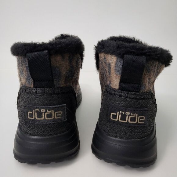 HEY DUDE Denny Leo Nut Boots Womens 9 Black Booties Leopard Faux Fur Lined - Picture 4 of 9